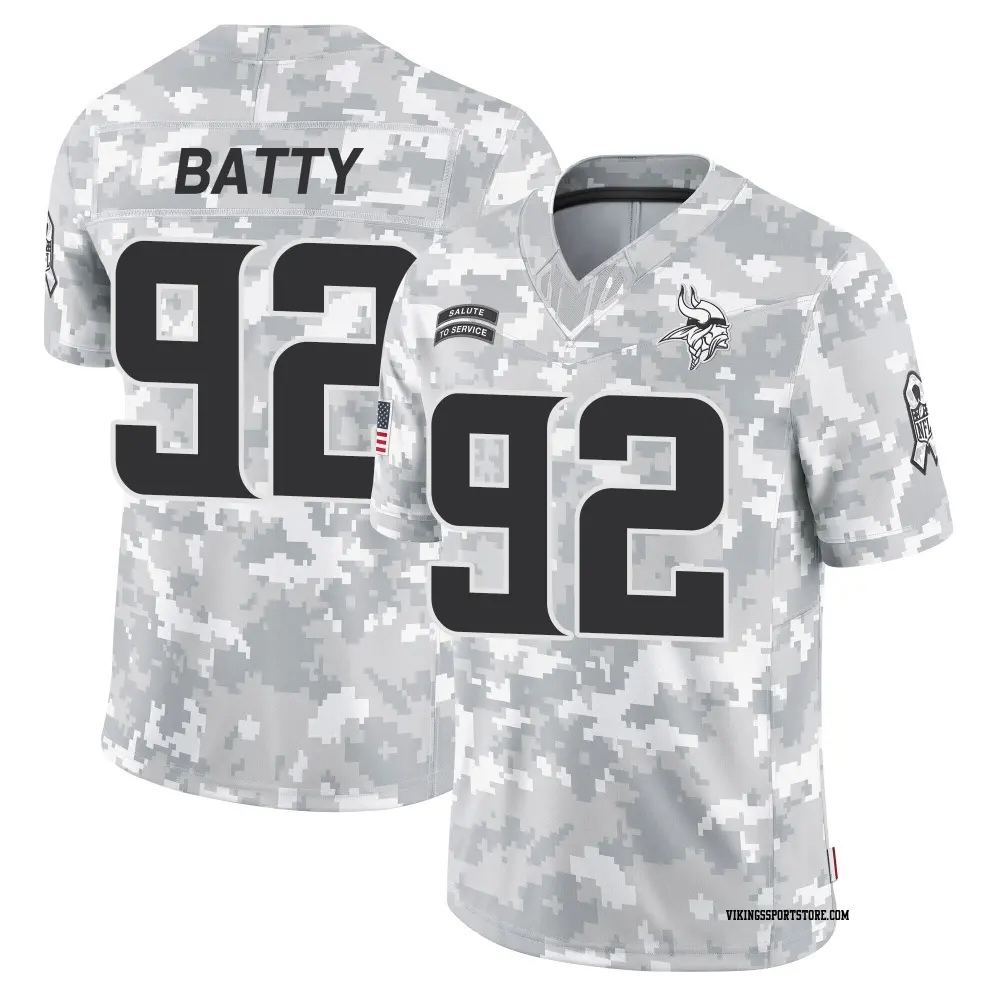Limited Arctic Camo Men's Tyler Batty Minnesota Vikings 2024 Salute to Service Jersey