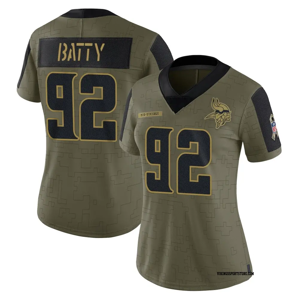 Limited Olive Women's Tyler Batty Minnesota Vikings 2021 Salute To Service Jersey
