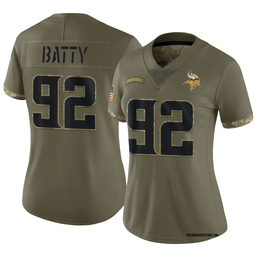 Limited Olive Women's Tyler Batty Minnesota Vikings 2022 Salute To Service Jersey